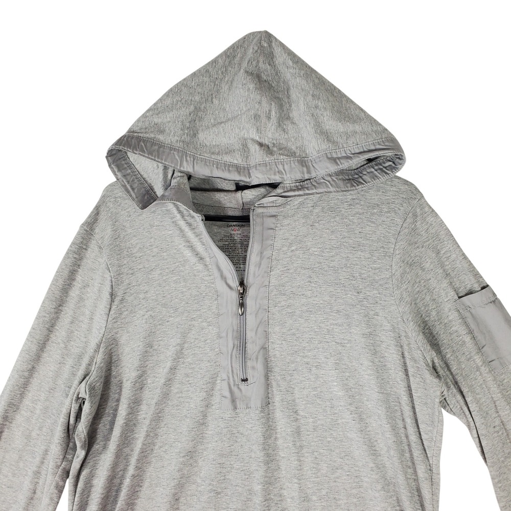 Danskin Now Womens XL Grey Heather Quarter Zip Hoodie Thumbhole Sleeve DL10T021